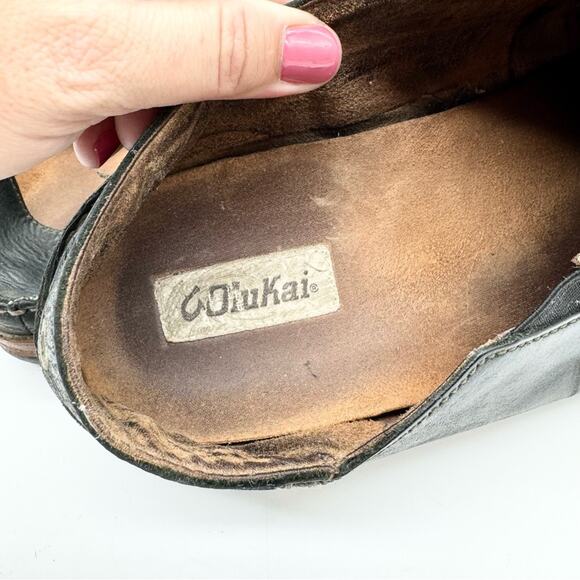 Olukai Moloa Slip On Leather Loafer Shoe In Black/ Toffee Sz 12 Business Casual - Picture 10 of 12